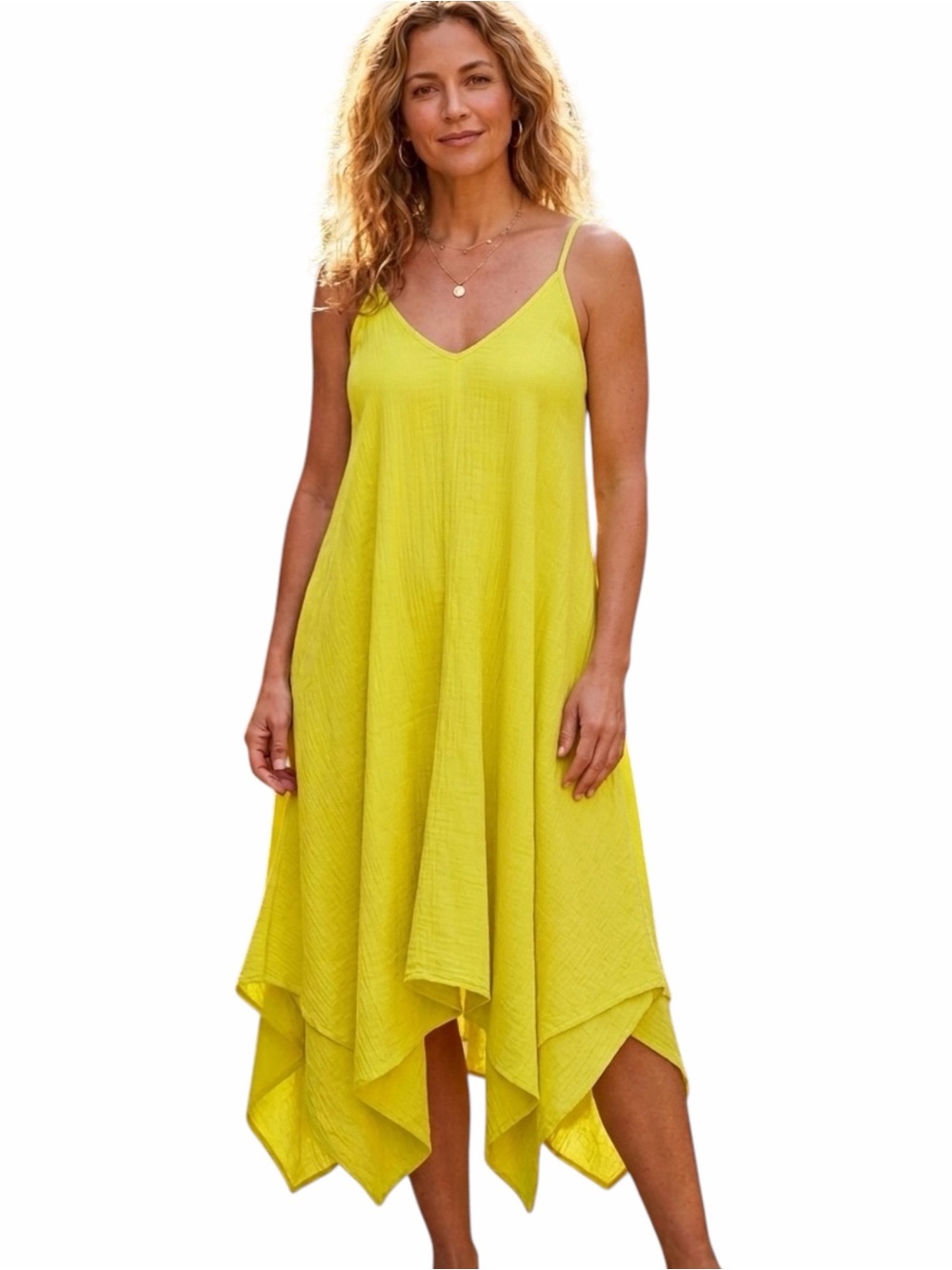Mlle Gabrielle Sunny Yellow Asymmetrical Handkerchief-Hem Slip Dress Size 1X